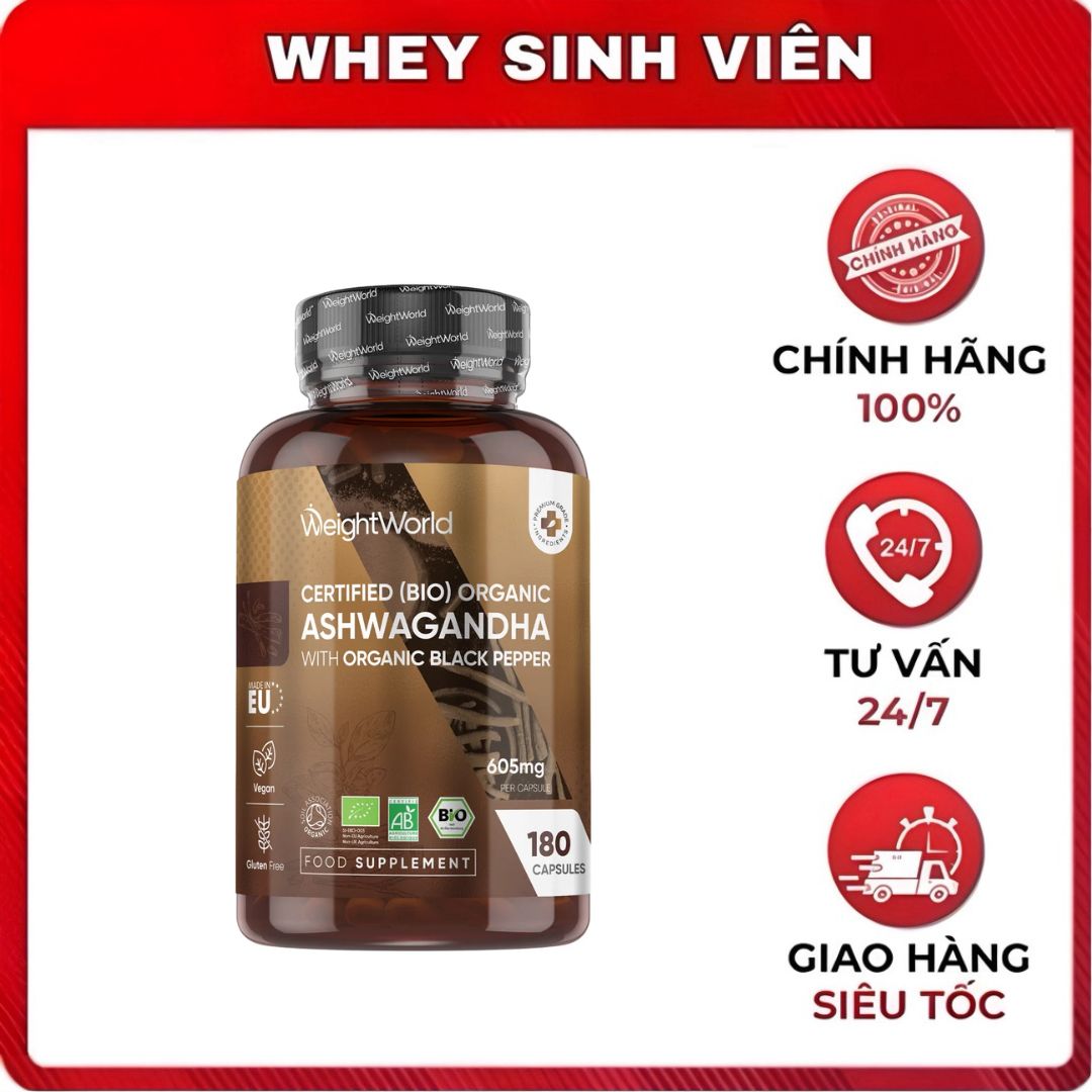 WeightWorld Organic Ashwagandha with Black Pepper - 180 viên 