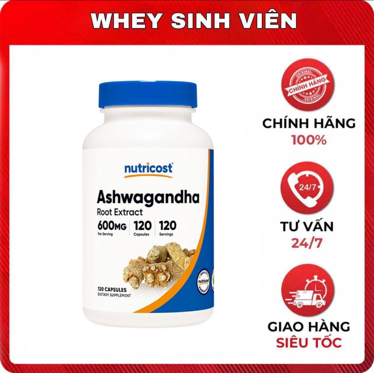 Nutricost Ashwagandha Root 600mg - 120 viên 