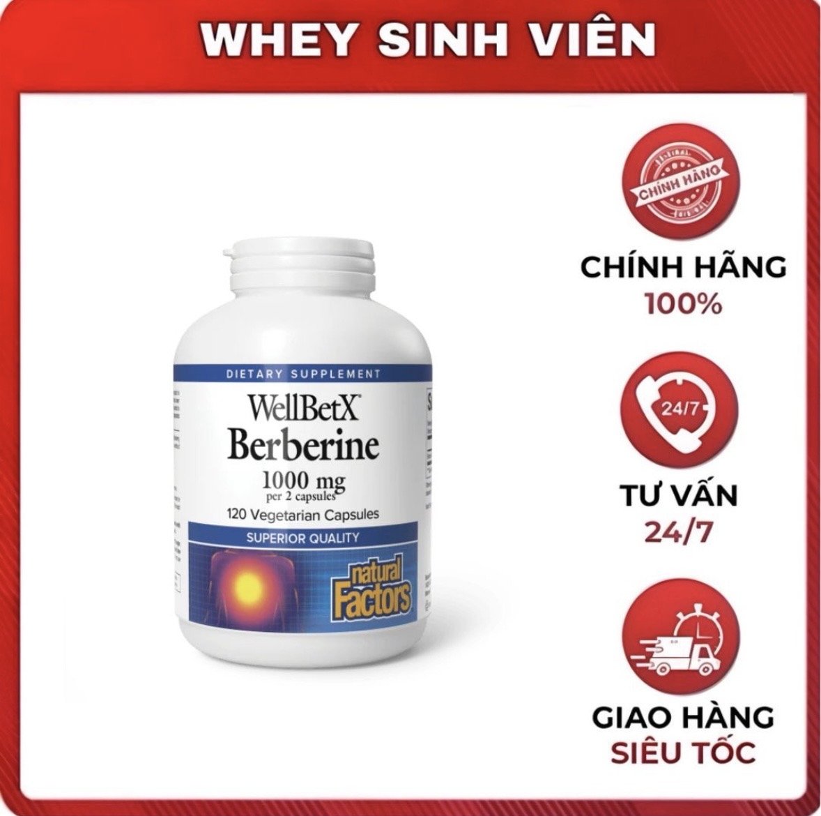 Natural Factors Wellbetx Berberine (1000mg) - 120 viên 